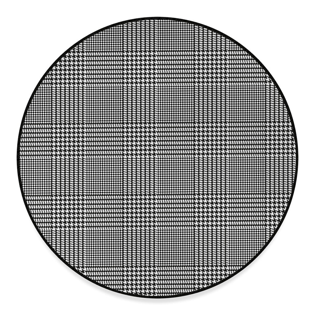 Black And White Glen Plaid Print Round Floor Mat