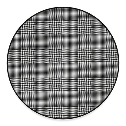 Black And White Glen Plaid Print Round Floor Mat