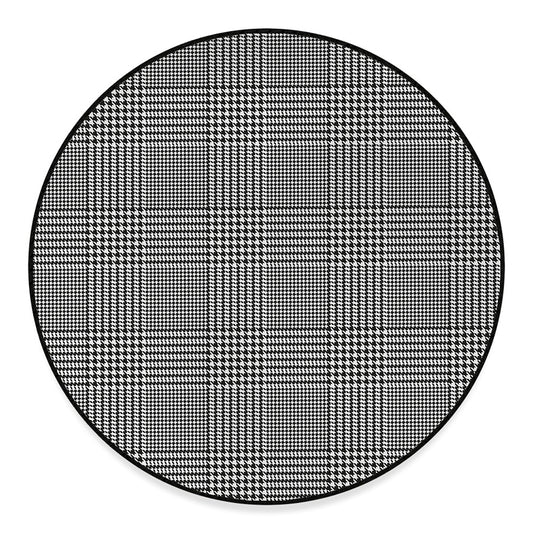 Black And White Glen Plaid Print Round Floor Mat