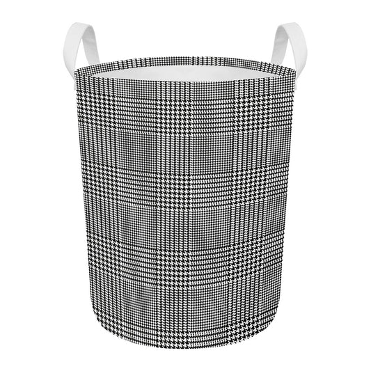 Black And White Glen Plaid Print Round Laundry Basket