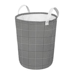 Black And White Glen Plaid Print Round Laundry Basket