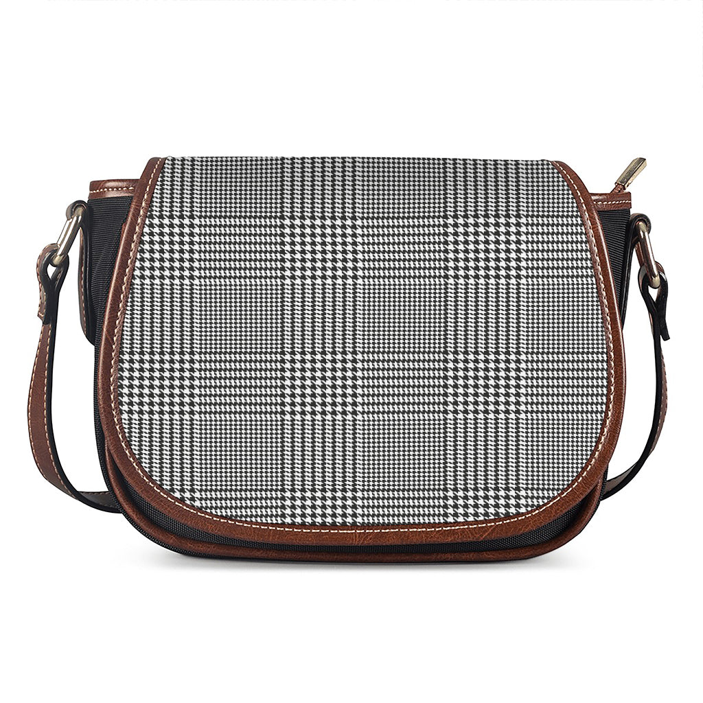 Black And White Glen Plaid Print Saddle Bag