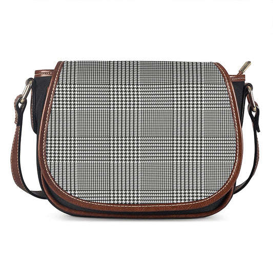 Black And White Glen Plaid Print Saddle Bag