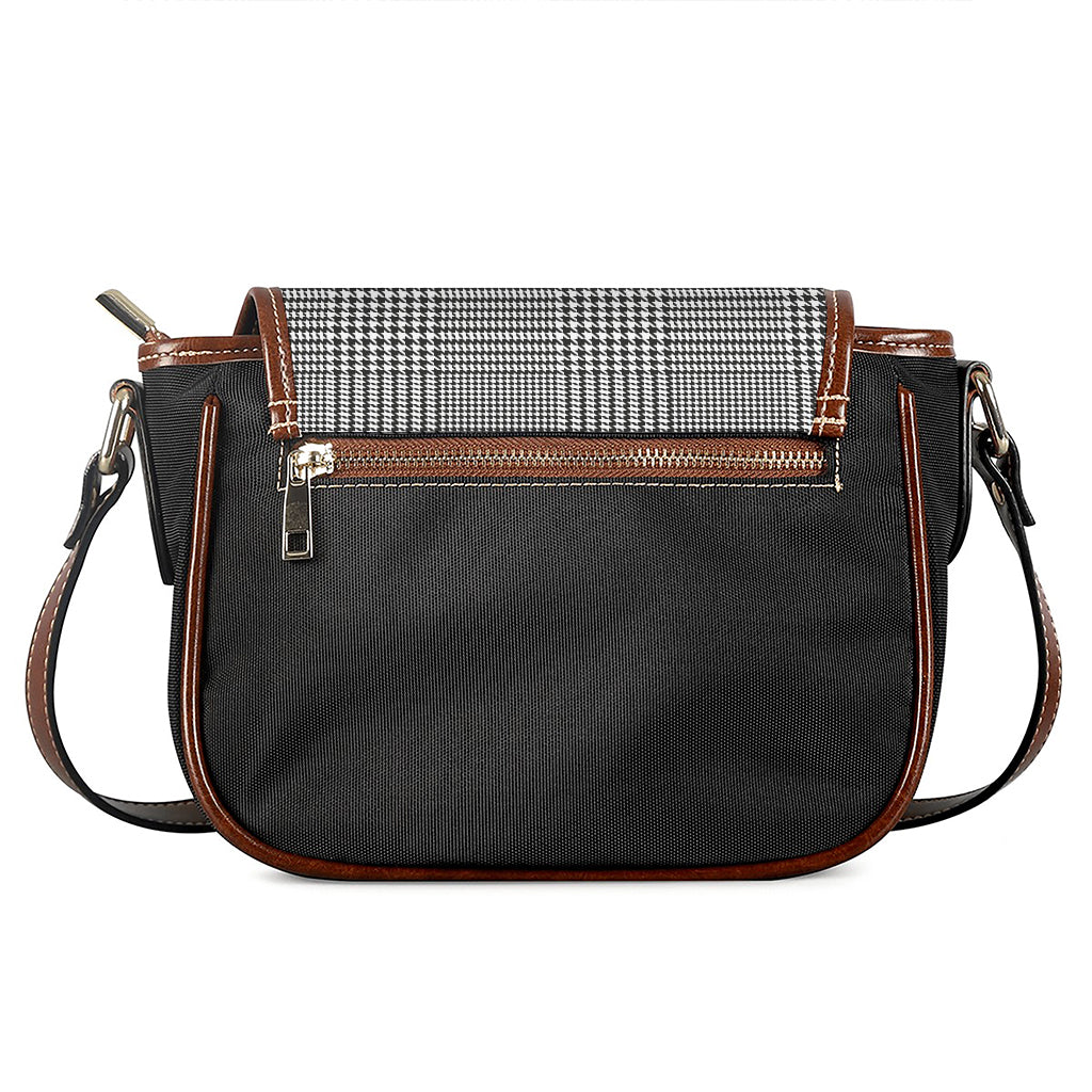 Black And White Glen Plaid Print Saddle Bag
