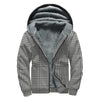 Black And White Glen Plaid Print Sherpa Lined Zip Up Hoodie