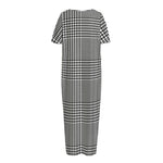 Black And White Glen Plaid Print Short Sleeve Long Nightdress