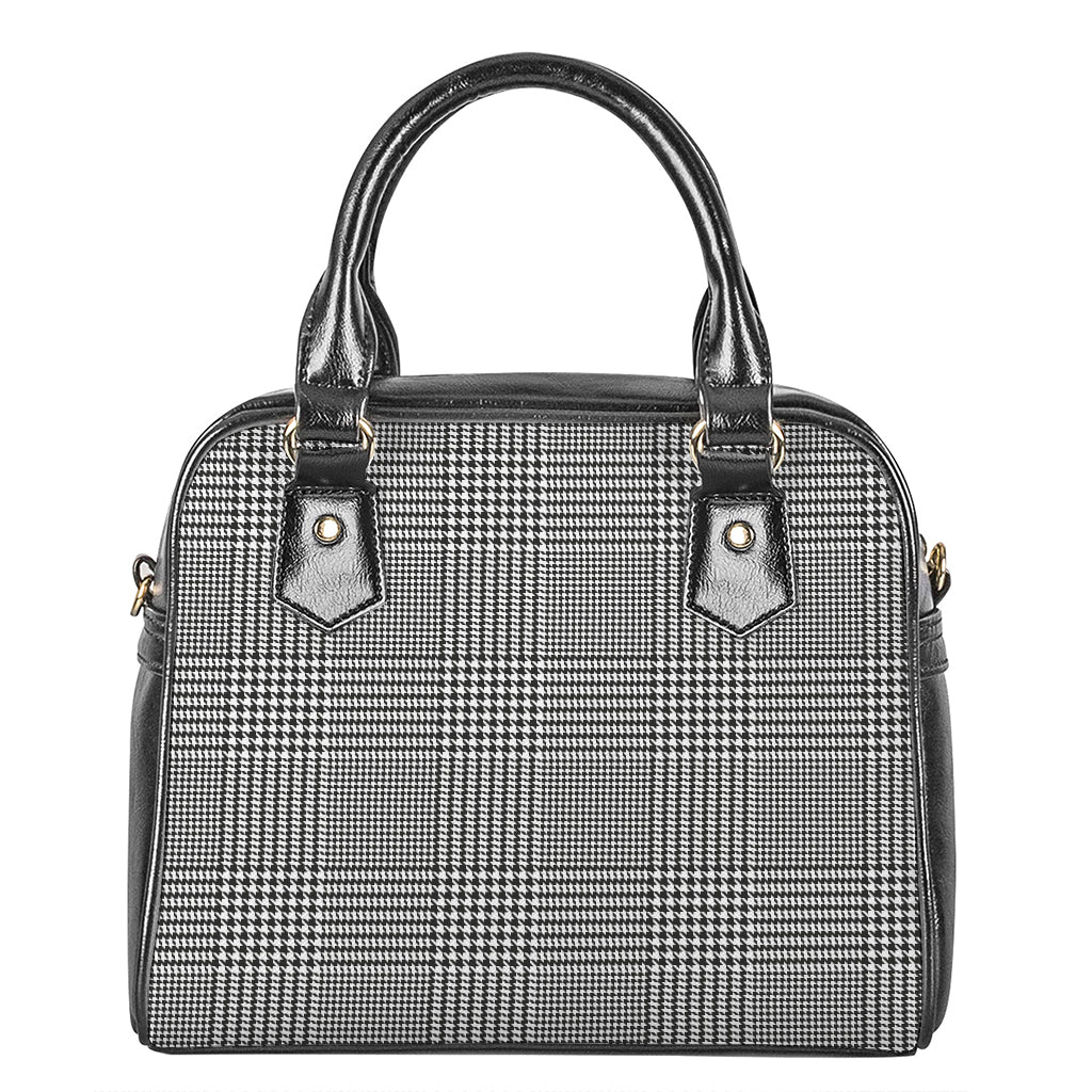 Black And White Glen Plaid Print Shoulder Handbag