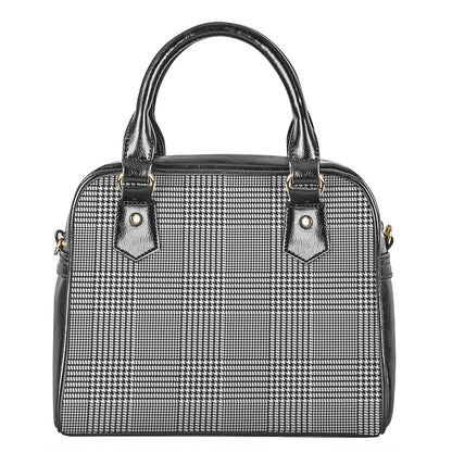 Black And White Glen Plaid Print Shoulder Handbag