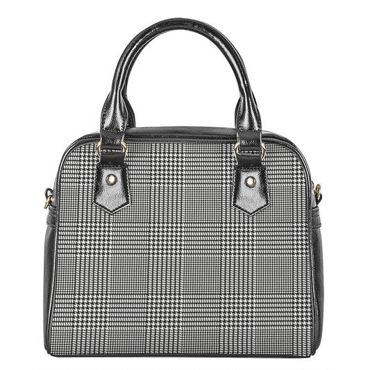 Black And White Glen Plaid Print Shoulder Handbag