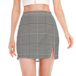 Black And White Glen Plaid Print Side Slit Mini Skirt