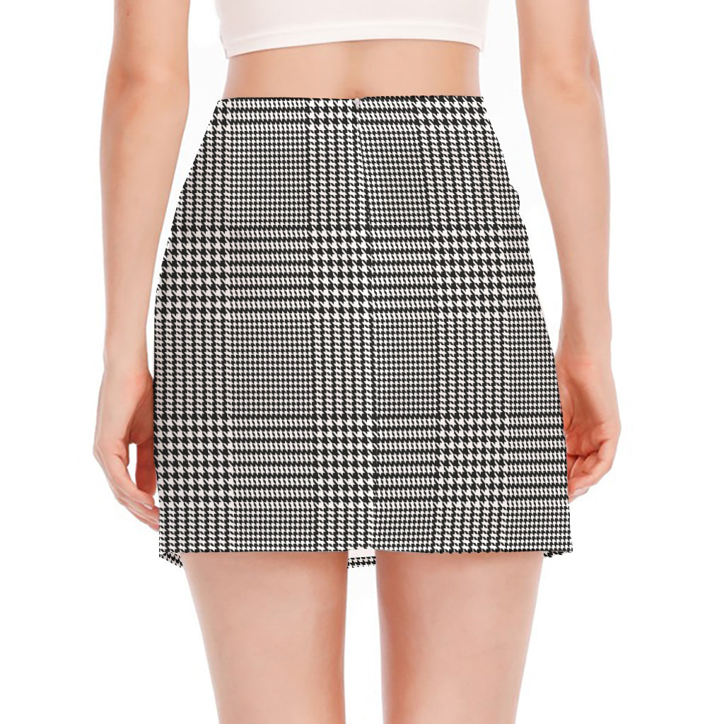 Black And White Glen Plaid Print Side Slit Mini Skirt