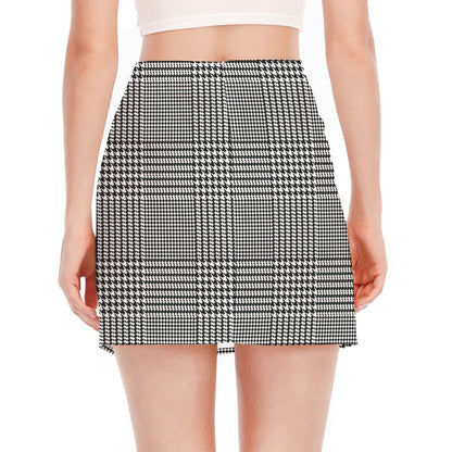 Black And White Glen Plaid Print Side Slit Mini Skirt