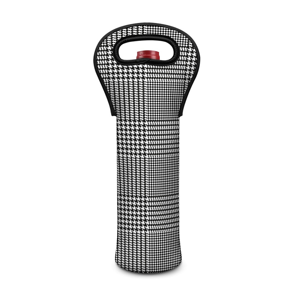 Black And White Glen Plaid Print Single Neoprene Wine Tote