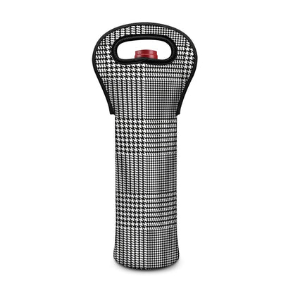 Black And White Glen Plaid Print Single Neoprene Wine Tote
