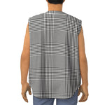 Black And White Glen Plaid Print Sleeveless Baseball Jersey