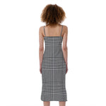 Black And White Glen Plaid Print Slim Fit Midi Cami Dress