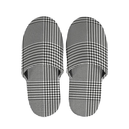 Black And White Glen Plaid Print Slippers