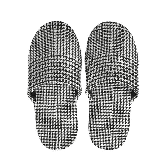 Black And White Glen Plaid Print Slippers