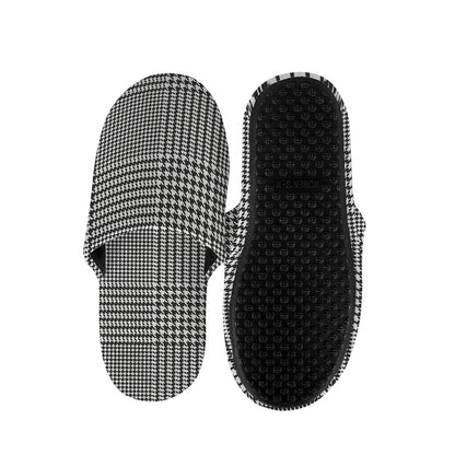 Black And White Glen Plaid Print Slippers