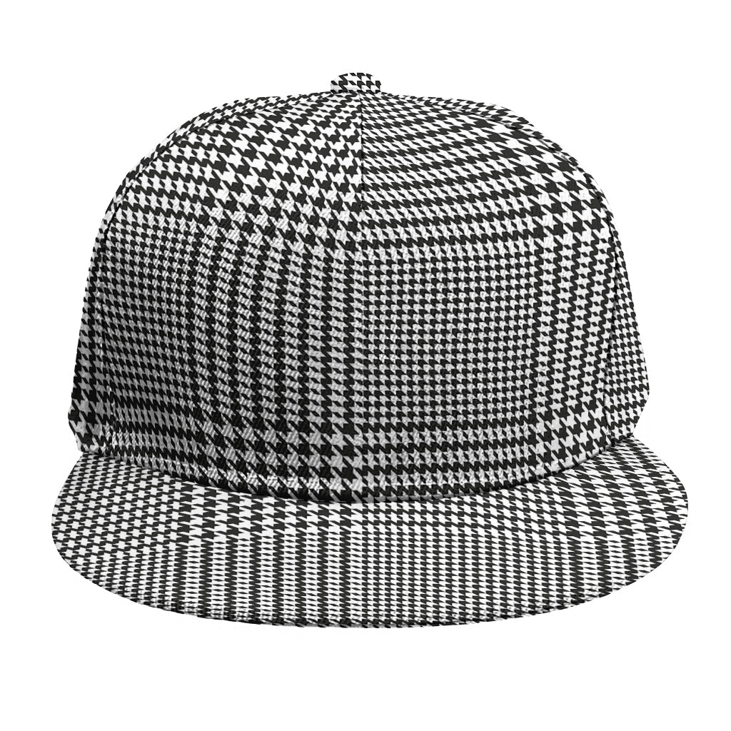 Black And White Glen Plaid Print Snapback Cap