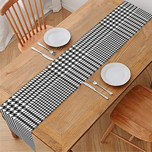 Black And White Glen Plaid Print Table Runner