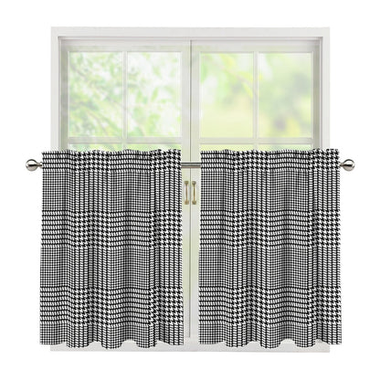 Black And White Glen Plaid Print Tier Curtains