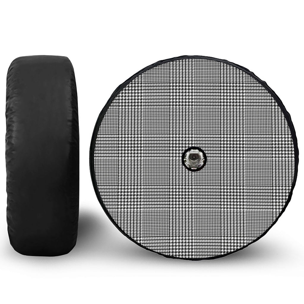 Black And White Glen Plaid Print Tire Cover With Camera Hole