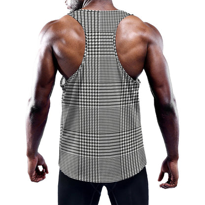 Black And White Glen Plaid Print Training Tank Top