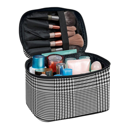Black And White Glen Plaid Print Travel Makeup Bag