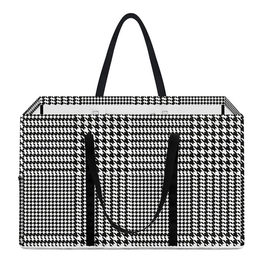 Black And White Glen Plaid Print Utility Tote Bag
