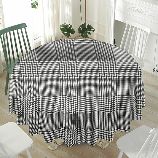 Black And White Glen Plaid Print Waterproof Round Tablecloth