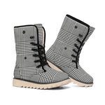 Black And White Glen Plaid Print Winter Boots