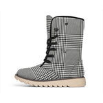 Black And White Glen Plaid Print Winter Boots