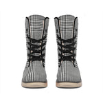 Black And White Glen Plaid Print Winter Boots