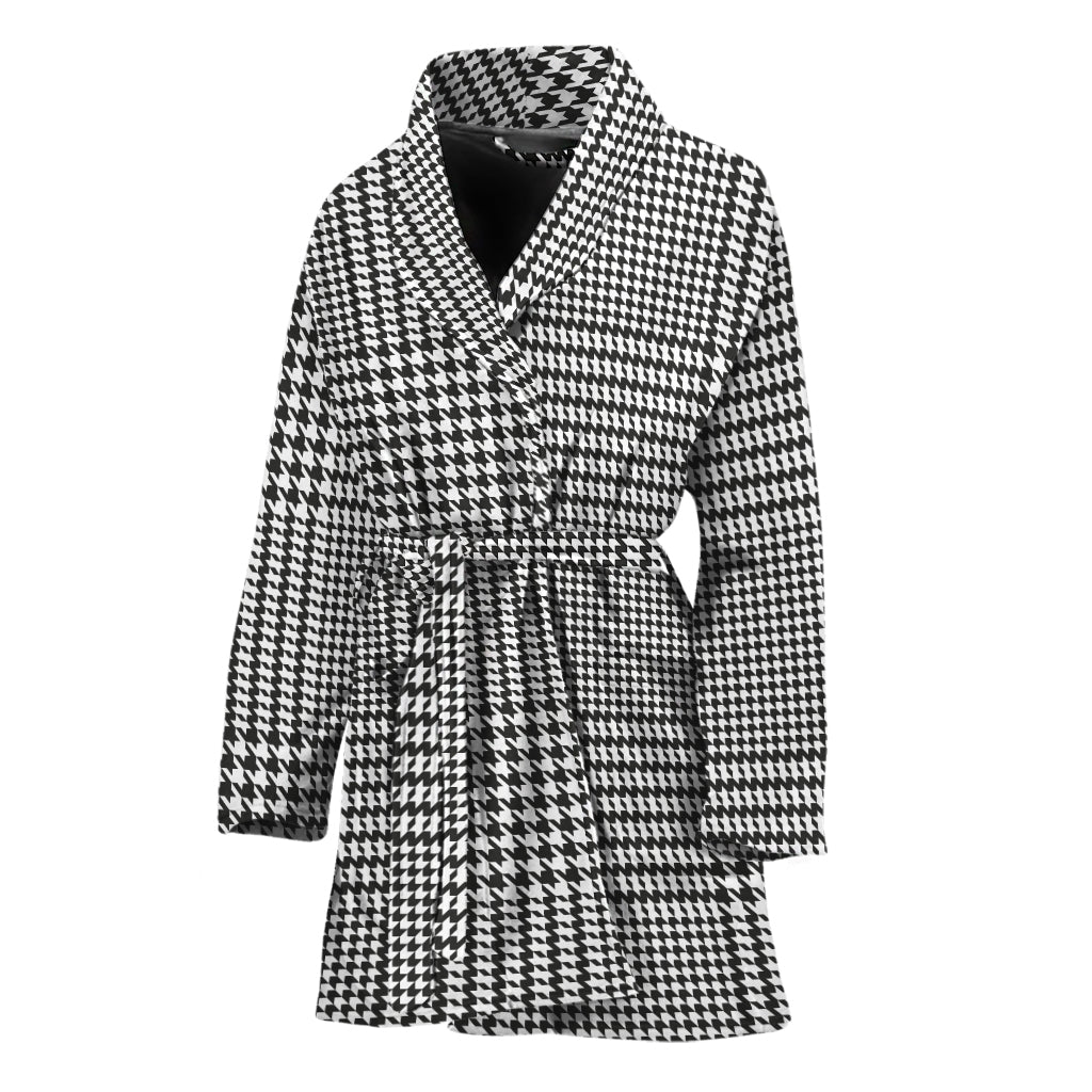 Black And White Glen Plaid Print Women's Bathrobe