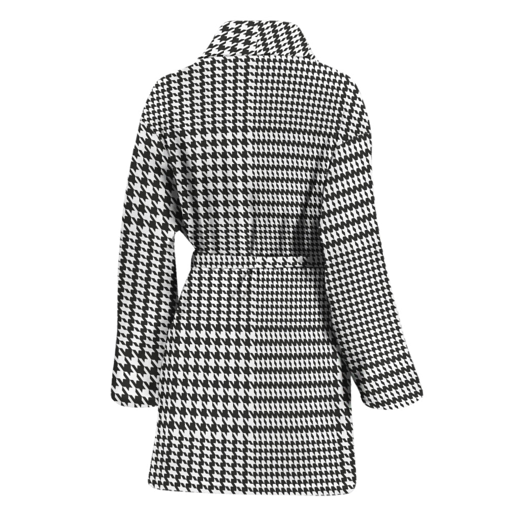 Black And White Glen Plaid Print Women's Bathrobe