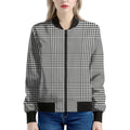 Black And White Glen Plaid Print Women's Bomber Jacket