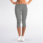 Black And White Glen Plaid Print Women's Capri Leggings