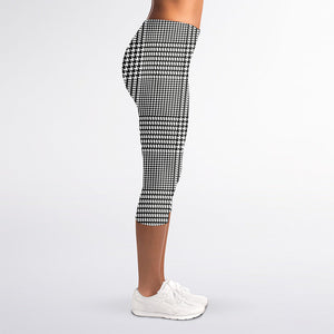 Black And White Glen Plaid Print Women's Capri Leggings