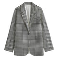 Black And White Glen Plaid Print Women's Cotton Blazer