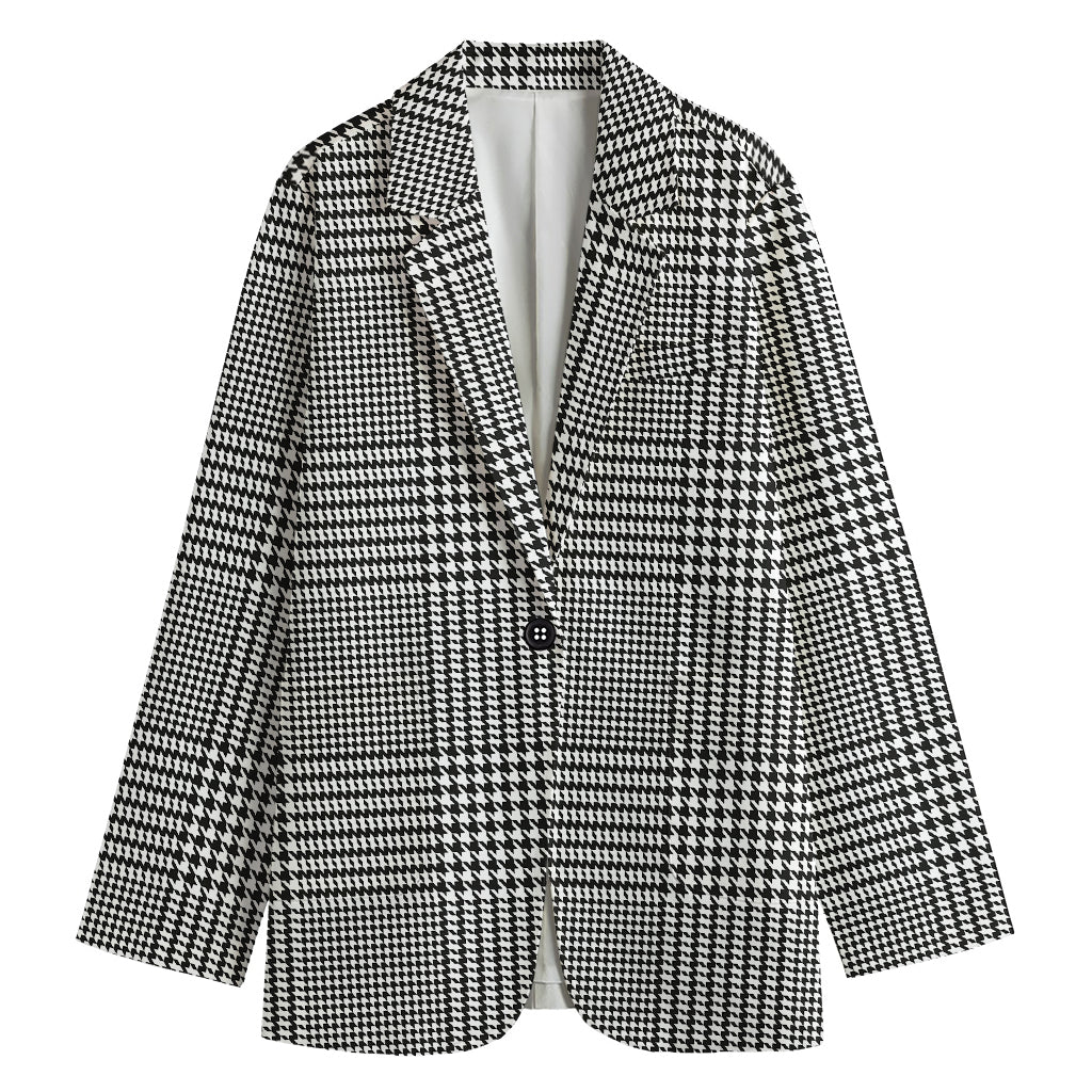Black And White Glen Plaid Print Women's Cotton Blazer