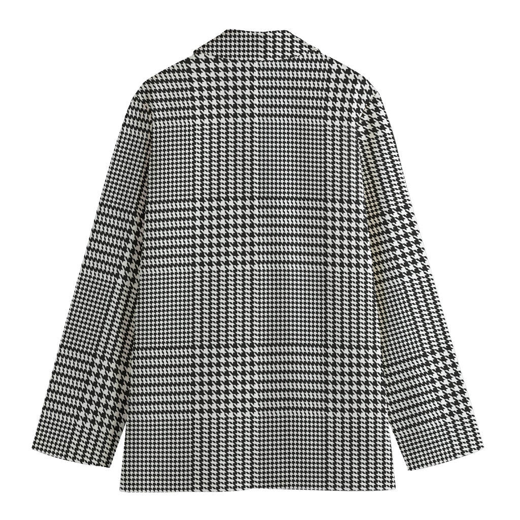 Black And White Glen Plaid Print Women's Cotton Blazer