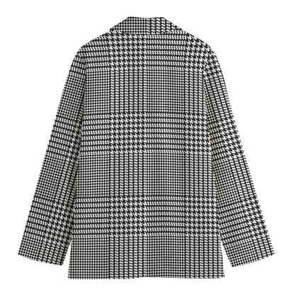 Black And White Glen Plaid Print Women's Cotton Blazer
