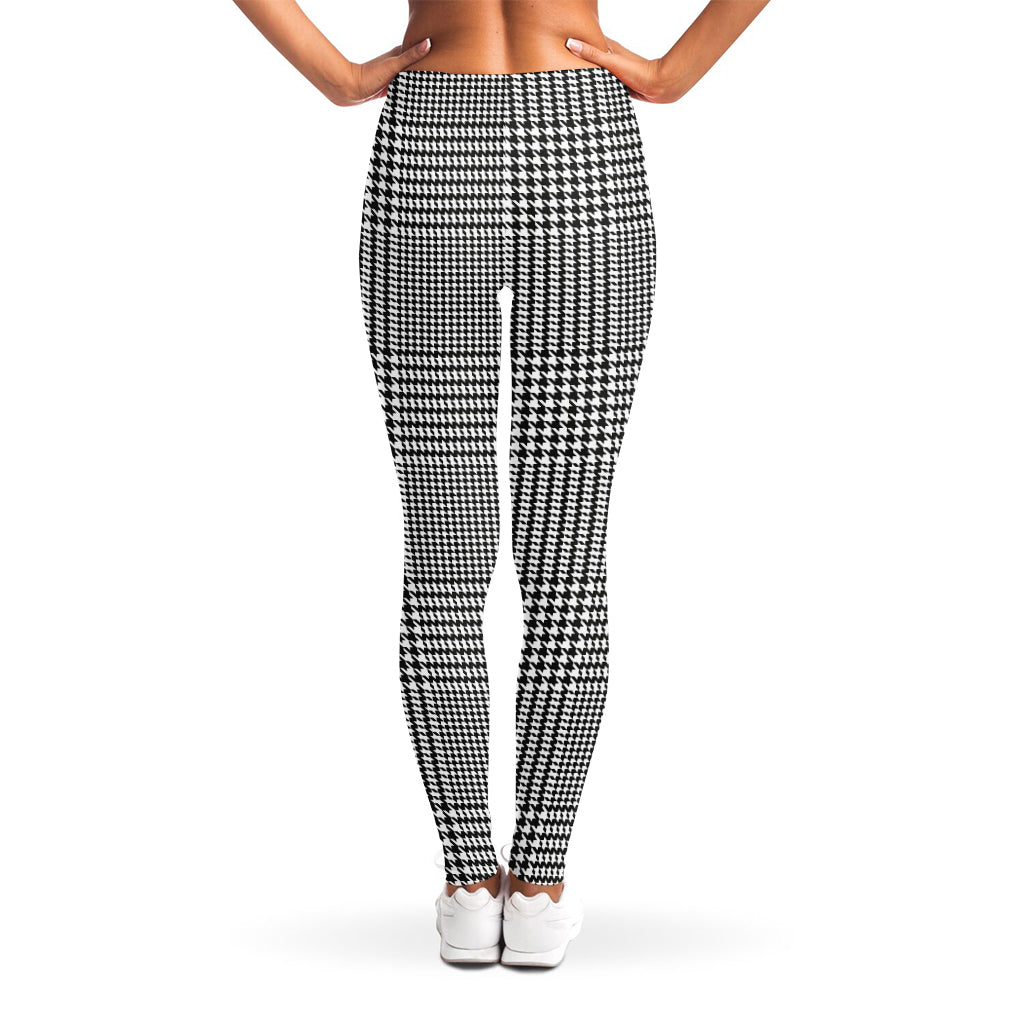 Black And White Glen Plaid Print Women's Leggings