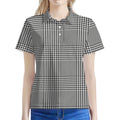 Black And White Glen Plaid Print Women's Polo Shirt