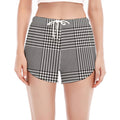 Black And White Glen Plaid Print Women's Split Running Shorts