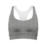 Black And White Glen Plaid Print Women's Sports Bra