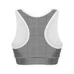 Black And White Glen Plaid Print Women's Sports Bra