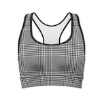 Black And White Glen Plaid Print Women's Sports Bra