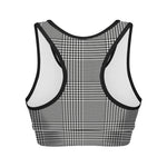 Black And White Glen Plaid Print Women's Sports Bra